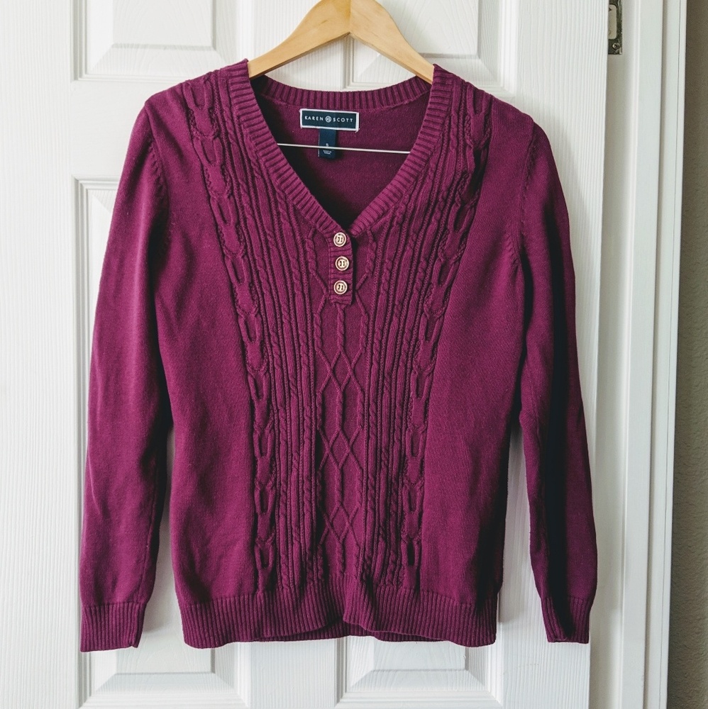Karen Scott V-Neck Cable Front Sweater